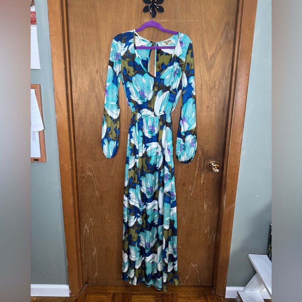 Show Me Your MuMu Blue and Green Floral Long Sleeve Dress